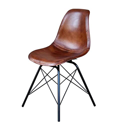 Casa Moro Lederstuhl Lorenzo Braun aus Echtleder & Metall | Premium Esszimmerstuhl | Retro-Stuhl für Küche Garten Terrasse Esszimmer | SP2268 von Casa Moro