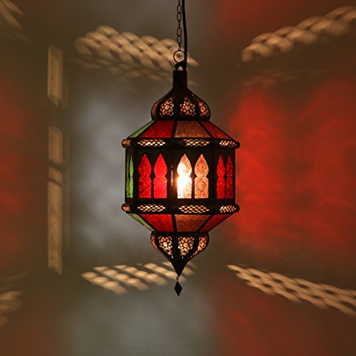 Casa Moro Marokkanische Hängeleuchte Trombia Biban Multifarbig H 50cm aus Glas & Eisen handgefertigt | Kunsthandwerk aus Marokko | orientalisch Lampe wie aus 1001 Nacht | L1231 von Casa Moro