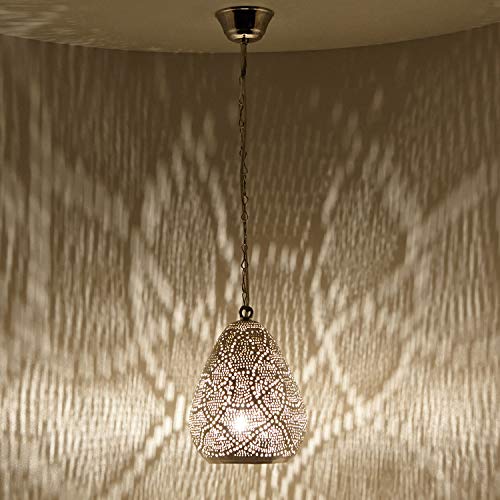 Casa Moro Marokkanische Lampe SAHAM D18 Silber | echt versilberte Messinglampe (ohne Leuchtmittel) Kunsthandwerk | orientalische Pendelleuchte wie aus 1001 Nacht | EL2200 von Casa Moro