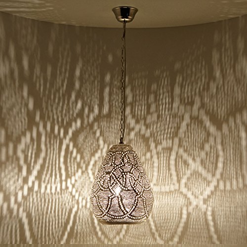 Casa Moro Marokkanische Lampe Saham D24 Silber | echt versilberte Messinglampe (ohne Leuchtmittel) Kunsthandwerk | orientalische Ramadan Pendelleuchte wie aus 1001 Nacht | EL2220 von Casa Moro
