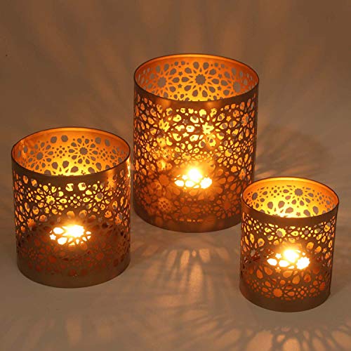 Casa Moro Marokkanische Windlichter 3er Set Navin aus Metall in Antik-Gold Look | 3 runde Kerzenhalter | Orientalische Teelichthalter wie aus 1001 Nacht | Ramadan Tisch Deko Weihnachten | WLS505 von Casa Moro