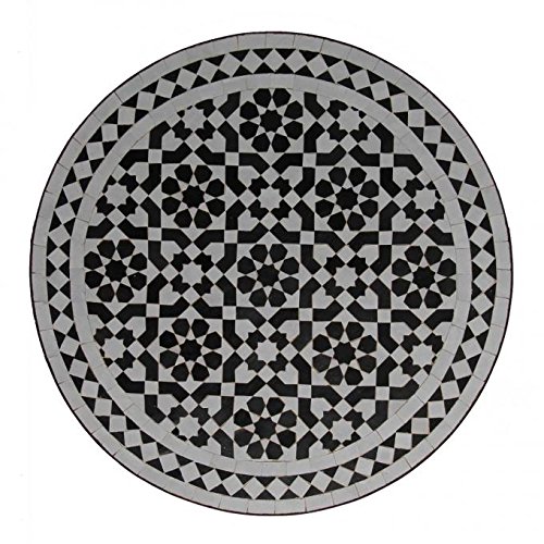 Casa Moro Marokkanischer GARTENTISCH MOSAIKTISCH Ø 70 cm rund schwarz weiß glasiert HÖHE 75 cm KUNSTHANDWERK aus MARRAKESCH | Dekorativer BALKONTISCH BISTROTISCH BEISTELLTISCH MT2144 von Casa Moro