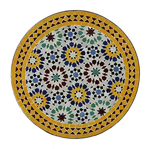 Casa Moro Marokkanischer Gartentisch Mosaiktisch Ankabut-Gelb Ø 60cm rund mit Eisen-Gestell Höhe 73cm Kunsthandwerk aus Marrakesch Handmade Bistrotisch Beistelltisch Balkontisch MT2037 von Casa Moro