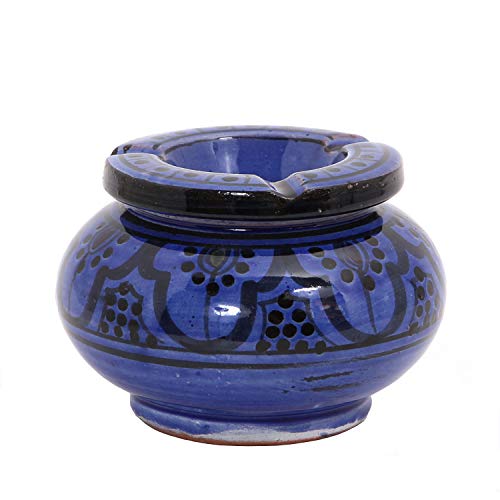 Casa Moro Marokkanischer Keramik Aschenbecher Blau mit Deckel Ø 12cm | Windaschenbecher handbemalt & handgetöpfert | Kunsthandwerk aus Marrakesch | KE5003 von Casa Moro