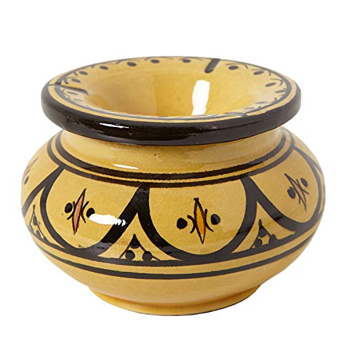 Casa Moro Marokkanischer Keramik Aschenbecher Gelb mit Deckel Ø 12cm | Windaschenbecher handbemalt & handgetöpfert | Kunsthandwerk aus Marrakesch | KE5002 von Casa Moro
