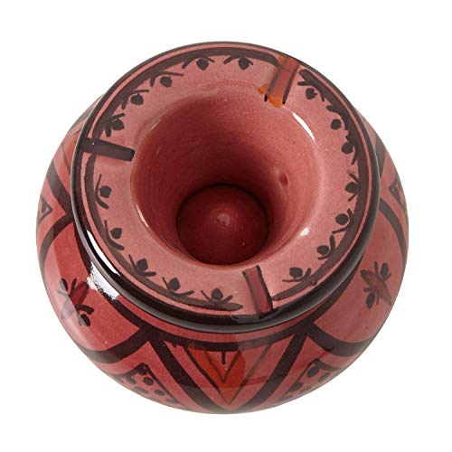 Casa Moro Marokkanischer Keramik Aschenbecher rot mit Deckel Ø 12cm | Windaschenbecher handbemalt & handgetöpfert | Kunsthandwerk aus Marrakesch | KE5001 von Casa Moro