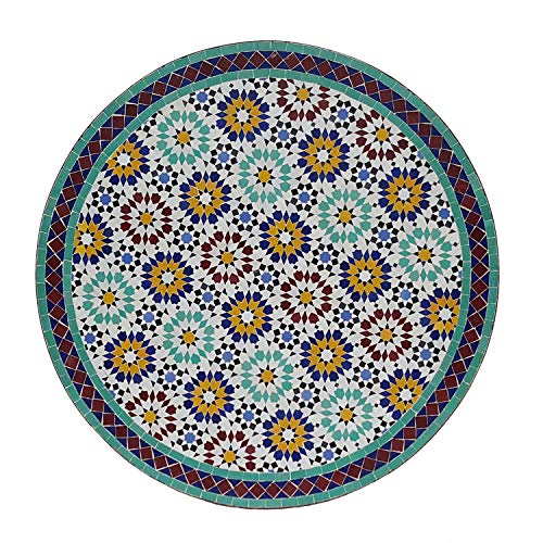 Casa Moro Marokkanischer Mosaiktisch Ankabut Ø 100cm rund mit Gestell H 73 cm Kunsthandwerk aus Marrakesch | Mediterraner Gartentisch Esstisch Balkontisch Bistrotisch MT2225 von Casa Moro