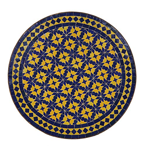 Casa Moro Marokkanischer Mosaiktisch Ø 60cm rund blau-gelb mit Gestell Höhe 73cm | Kunsthandwerk aus Marrakesch | Mediterraner Gartentisch Beistelltisch Bistrotisch Balkontisch | MO10009 von Casa Moro
