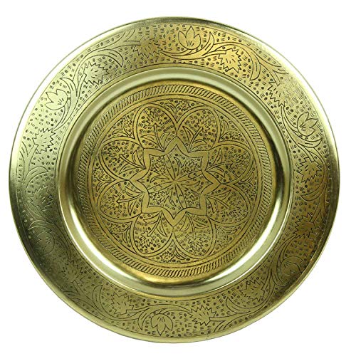Casa Moro Marokkanisches Serviertablett NERMIN Ø 30cm rund in Antik-Gold Look | Orientalisches TEETABLETT Farbe Gold - Ramadan Deko-Teller TTB305G von Casa Moro