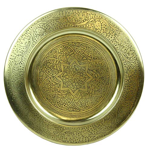 Casa Moro Marokkanisches Serviertablett NERMIN Ø 30cm rund in Antik-Gold Look orientalisches Teetablett Ostern Muttertag Deko-Teller TTB305G von Casa Moro