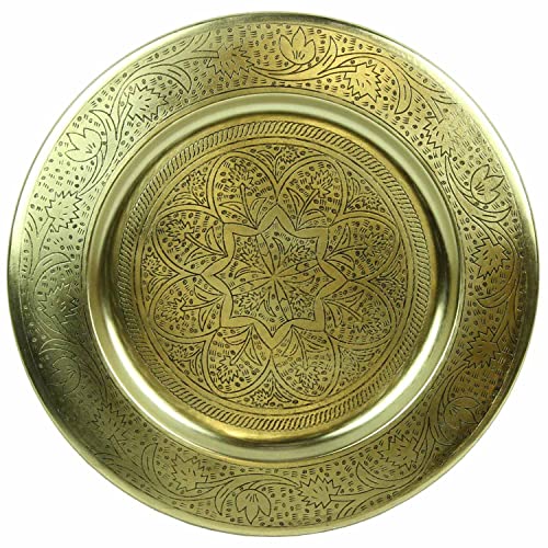 Casa Moro Marokkanisches Serviertablett Nermin Ø 40 cm rund aus Metall in Antik Gold Look | Orientalisches Teetablett Ramadan Deko-Teller Tisch Wohn Deko | TTB407G von Casa Moro