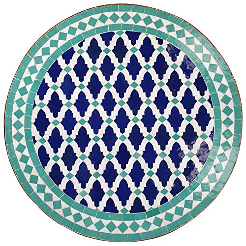 Casa Moro Mediterraner Mosaiktisch M60-52 Ø 60cm rund Blau-Türkis mit Gestell Höhe 73cm Kunsthandwerk aus Marokko Dekorativer Balkontisch Gartentisch Beistelltisch | MT2133 von Casa Moro