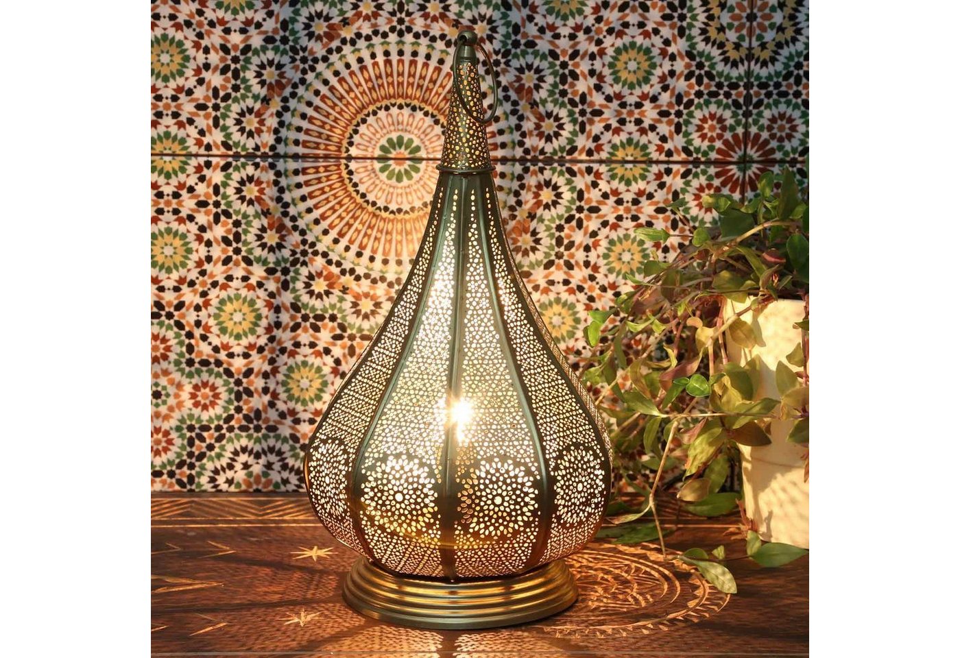 Casa Moro Nachttischlampe Orientalische Tischlampe Monza Gold, marokkanische Laterne, ohne Leuchtmittel, für elektrische und Kerzenbeleuchtung von Casa Moro