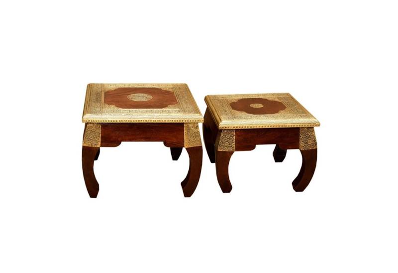 Casa Moro Opiumtisch Orientalischer Opiumtisch 2er Set Massivholz (2-St., Beistelltisch Couchtisch in Braun Gold), Sofatisch Kunsthandwerk, MA5400 von Casa Moro