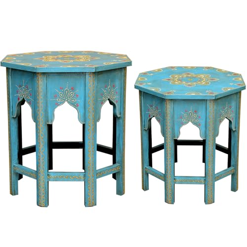 Casa Moro Tisch Wohnzimmer Flur 2er-Set Beistelltisch Holztisch Telefontisch, Nachttisch Schlafzimmer - Pflanzenhocker Boho von Casa Moro