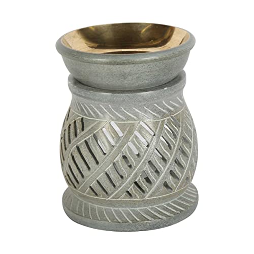 Casa Moro Orientalische Duftlampe NAMASTE GRÜN aus Naturstein Soapstone geschnitzt 10x10x11 cm (B/T/H) mit Metall-Schale ätherisches Öl Diffusor, Teelicht-Halter für Aromatherapie, Aromalampe | SL10 von Casa Moro