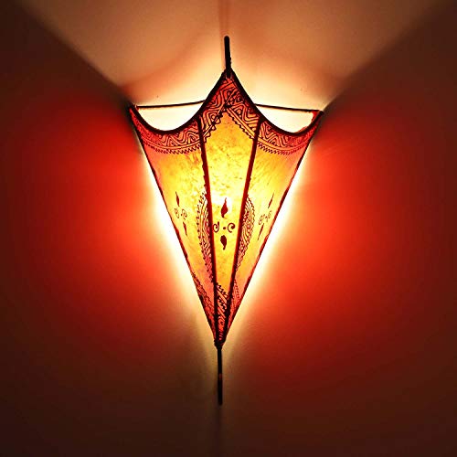 Casa Moro Orientalische Henna Wandlampe MOUNA Rot marokkanische Wandleuchte (ohne Leuchtmittel) Henna-Lampe Lampenschirm aus Echt-Leder | Kunsthandwerk aus Marrakesch | L1117 von Casa Moro