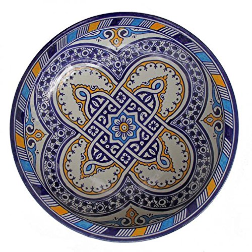 Casa Moro Orientalische Keramik Schale f023 rund Ø 34 cm bunt | Handbemalte Servierschale Handmade Schüssel Obstteller | marokkanischer Teller Salatschüssel Obstschale | ksf023 von Casa Moro