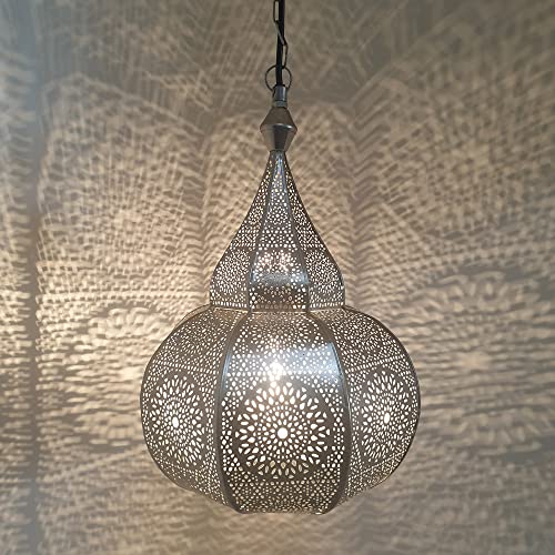 Casa Moro Orientalische LAMPE LAYOUNE Silber - Prachtvolle RAMADAN PENDELLEUCHTE für Ihr WOHNZIMMER, SCHLAFZIMMER oder Kinderzimmer - marokkanische Hängelampe Boho Leuchte - LN3020 von Casa Moro
