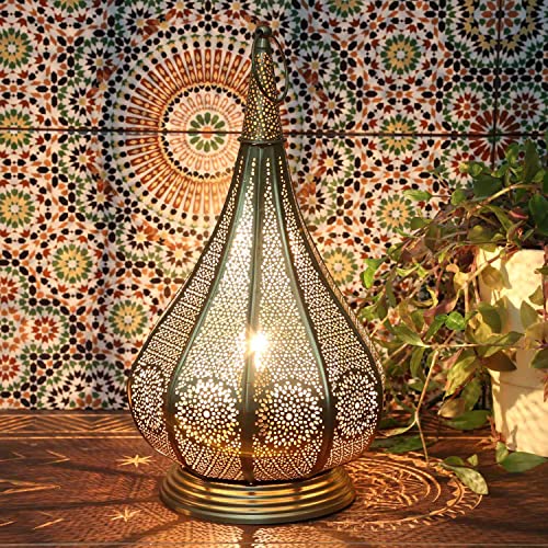 Casa Moro Orientalische Lampe Monza Gold 40cm hoch mit 2 Untertassen E14 | 2in1 | Marokkanisches Windlicht (ohne Leuchtmittel) Weihnachten Tischlampe Boho Chic Wohn-Deko | IRL610 von Casa Moro