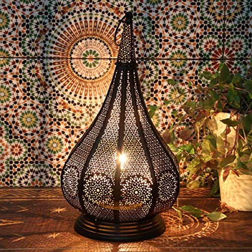 Casa Moro Orientalische Lampe Monza Schwarz 40cm hoch E14 mit 2 Untertassen | 2IN1 für elektrisch & Kerzenbeleuchtung (ohne Leuchtmittel) marokkanische Tischlampe Windlicht | IRL630 von Casa Moro