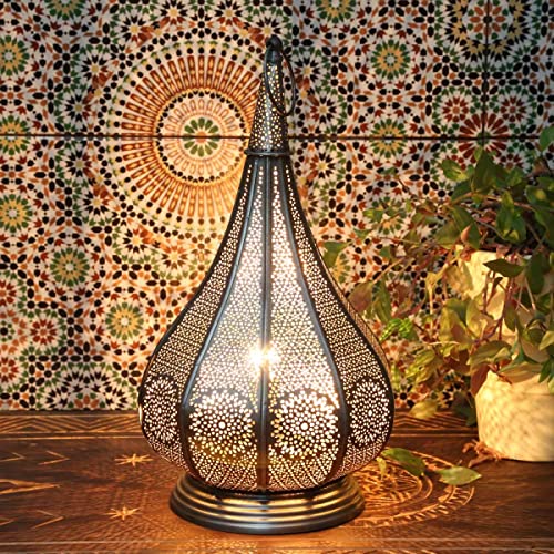 Casa Moro Orientalische Lampe Monza Silber 40cm hoch mit 2 Untertassen E14 | 2in1 | Marokkanisches Windlicht (ohne Leuchtmittel) Ramadan Tischlampe Boho Wohn-Deko | IRL620 von Casa Moro