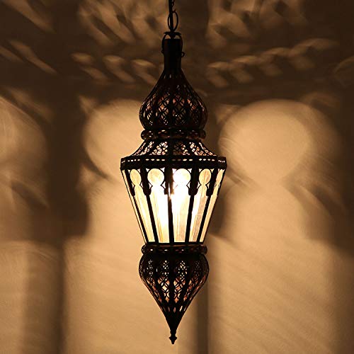 Casa Moro Orientalische Lampe marokkanische Hängelampe Nura Klar Höhe 54 cm aus Metall & Glas | Kunsthandwerk aus Marokko | L1809 von Casa Moro