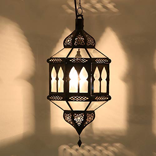 Casa Moro Orientalische Lampe Trombia BIBAN Klar H 50cm aus Metall & Glas | Kunsthandwerk aus Marokko | marokkanische Hängelampe Ramadan Pendelleuchte wie aus 1001 Nacht | L1805 von Casa Moro