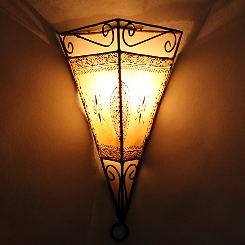 Casa Moro Orientalische Wandlampe EMRAH NATUR Lampenschirm aus Echt-Leder | marokkanische Wandleuchte Henna-Lampe | Kunsthandwerk aus Marrakesch (ohne Leuchtmittel) L1060 von Casa Moro