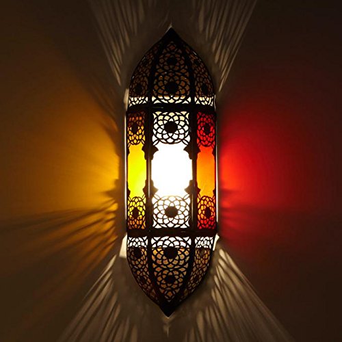Casa Moro Orientalische Wandlampe marokkanische Wandleuchte Yara H47 x B12 cm aus Metall & Glas | Schöne Dekoration für Ihre Wand | Kunsthandwerk aus Marrakesch | L1977 von Casa Moro