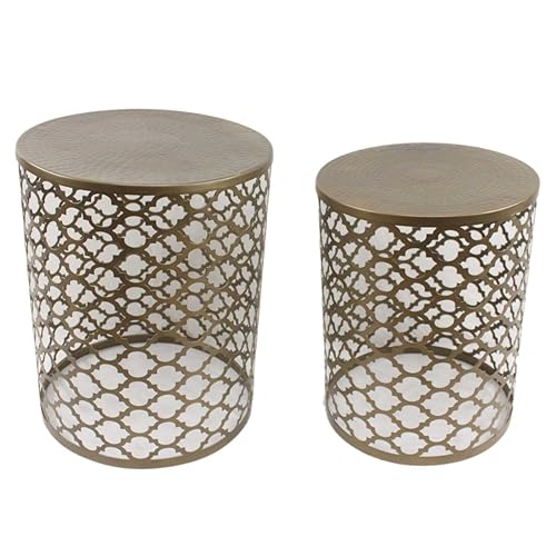 Casa Moro Orientalischer Beistelltisch Arabesk 2er Set rund in Antik-Messing Look aus Metall | Kunsthandwerk | Couch-Tisch in marokkanischen Stil | IR-5846 von Casa Moro