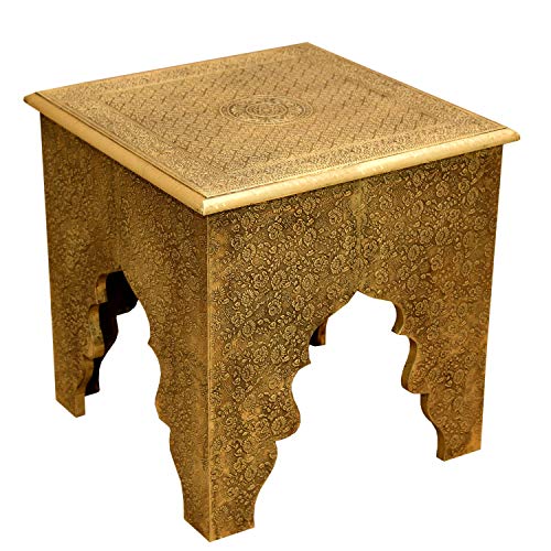 Casa Moro Orientalischer Beistelltisch Ilias Höhe 46 Ø 46 cm mit filigranen Messingintarsien komplett Verkleidet im Antik-Gold Look | Vintage Couchtisch Sofatisch | MA78-36 von Casa Moro