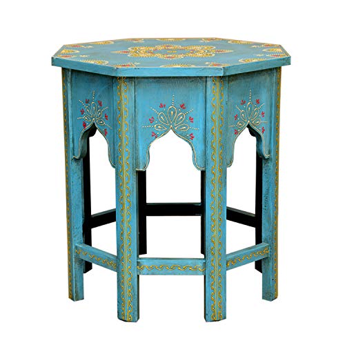 Casa Moro Orientalischer Beistelltisch Saada Blau L Höhe 45 cm x Ø 38 cm aus Holz handbemalt | Kunsthandwerk | Vintage Sofatisch Handmade Tisch | MA32-47-C-L von Casa Moro