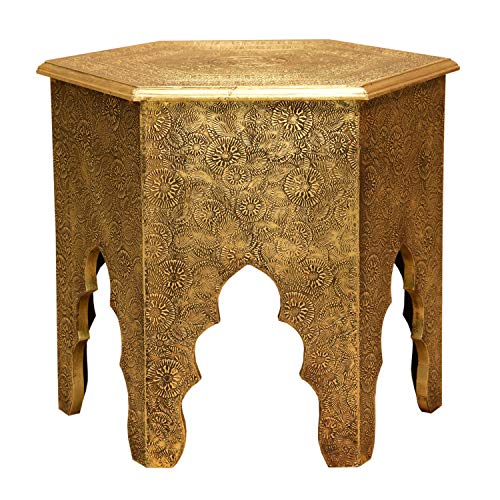 Casa Moro Orientalischer Beistelltisch Targa Höhe 46 x Ø 46 cm Holz-Tisch komplett mit Messingintarsien Verkleidet im Antik-Gold Look | Kunsthandwerk Pur | MA77-345 von Casa Moro