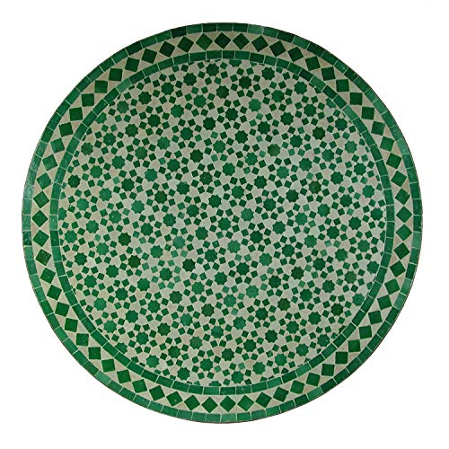 Casa Moro Orientalischer Gartentisch marokkanischer Mosaiktisch M60-10 Ø 60 cm rund grün Sterne mit Gestell H 73 cm | Kunsthandwerk aus Marrakesch | Bistrotisch Beistelltisch | MT2054 von Casa Moro