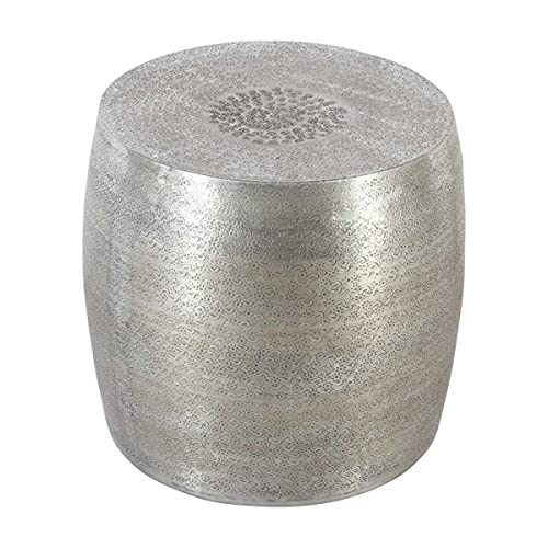 Casa Moro Orientalischer Hocker Ayoub Silber aus Aluminium mit Hammerschlag | Beistelltisch gehämmert modern Sofatisch rund | Boho Chic Couchtisch | Wohndeko | TSV5000 von Casa Moro