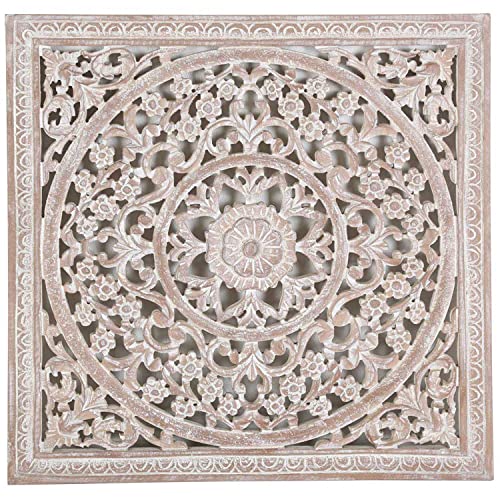 Casa Moro Orientalisches Holz Mandala HIRA 55x55 cm Shabby Chic weiß braun handgeschnitzte Wand-Dekoration Wandbild zum Hängen & Stellen | Kunsthandwerk | Fensterdeko | MD2120 von Casa Moro