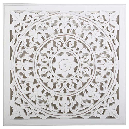 Mandala Wanddeko Nasha 55x55 cm Shabby Chic Weiß handgeschnitzte Wand-Dekoration Weihnachten Wandbild Ornament Fensterdeko MD1090 von Casa Moro