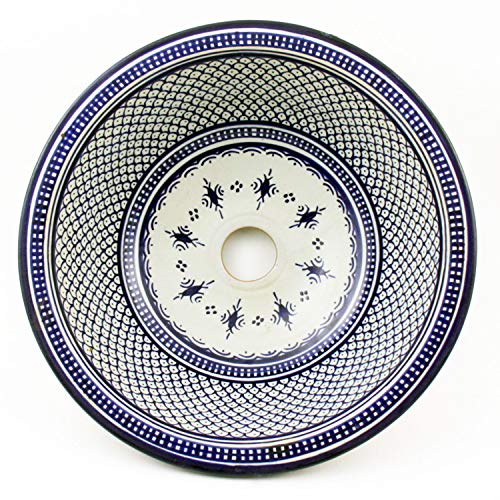 Casa Moro Orientalisches Keramik-Waschbecken Fes32 Blau weiß Ø 35cm handbemalt | Marokkanisches Handwaschbecken Aufsatzbecken für Küche Badezimmer Gäste-Bad | WB35203 von Casa Moro