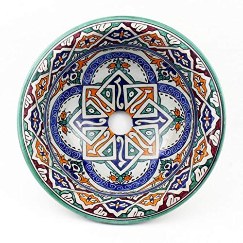 Casa Moro Orientalisches Keramik-Waschbecken Fes50 Ø 35 cm rund bunt | Kunsthandwerk aus Marokko | Marokkanische Handwaschbecken handbemalt Aufsatzwaschbecken für Küche Badezimmer Gäste-Bad | WB352011 von Casa Moro