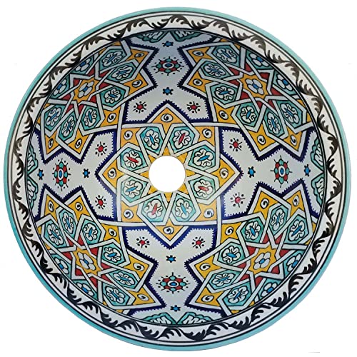 Casa Moro Orientalisches Keramik-Waschbecken Fes64 Ø 35 cm bunt rund | Marokkanisches Aufsatzwaschbecken handbemalt | Handwaschbecken für Küche Badezimmer Gäste-Bad | WB35264 von Casa Moro
