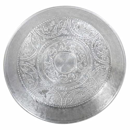Orientalisches Teetablett Leila Silber Ø 38cm rund aus Aluminium gehämmert Deko-Tablett im marokkanischen Stil Ramadan Deko Serviertablett TSV11 von Casa Moro