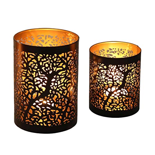 Casa Moro Orientalisches Windlicht Ancona 2er Set rund innen Gold außen schwarz | Marokkanische Teelichthalter wie aus 1001 Nacht | Tisch-Deko Weihnachten | IRL80 von Casa Moro