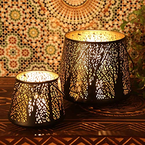 Casa Moro Orientalisches Windlicht Como 2er Set aus Metall innen Gold außen schwarz | 2 runde Laternen mit Henkel | Marokkanische Kerzenhalter aus 1001 Nacht | Ramadan Wohn-Deko Weihnachten | IRL74 von Casa Moro