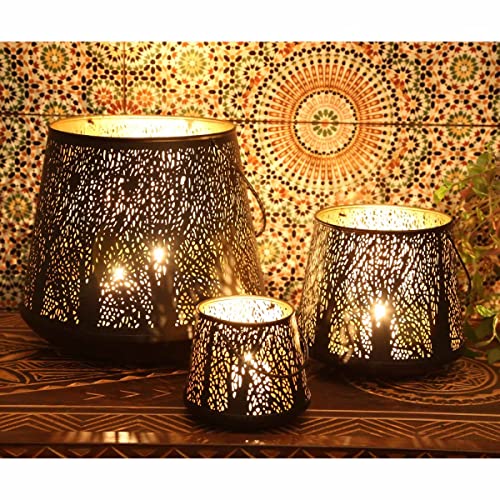 Casa Moro Orientalisches Windlicht Como 3er Set aus Metall innen Gold außen schwarz | 3 runde Laternen mit Henkel | Marokkanische Kerzenhalter aus 1001 Nacht | Ramadan Wohn-Deko Weihnachten | IRL70 von Casa Moro