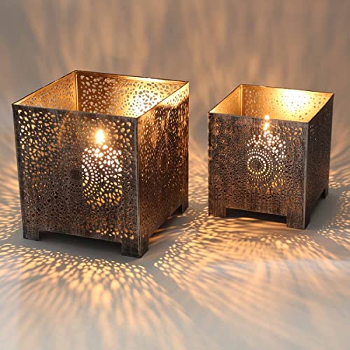 Casa Moro Orientalisches Windlicht FEZ 2er Set in Antik-Silber Look quadratisch | Marokkanische Teelichthalter wie aus 1001 Nacht | Tisch-Deko Wohn-Deko Weihnachten | LN3050 von Casa Moro