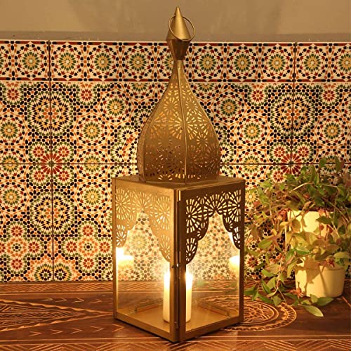 Casa Moro Orientalisches Windlicht Modena Gold L aus Glas & Metall Höhe 60cm Minaretten Form | Marokkanische Glaslaterne Kerzenhalter wie aus 1001 Nacht | schöne Weihnachtsbeleuchtung | IRL640 von Casa Moro