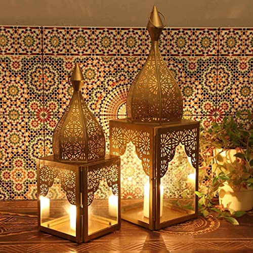 Casa Moro Orientalisches Windlicht Modena Gold L&M 2er Set aus Glas & Metall in Minarett Form | Marokkanische Glaslaterne Kerzenhalter wie aus 1001 Nacht | Ramadan Laterne Wohn-Deko | IRL645 von Casa Moro