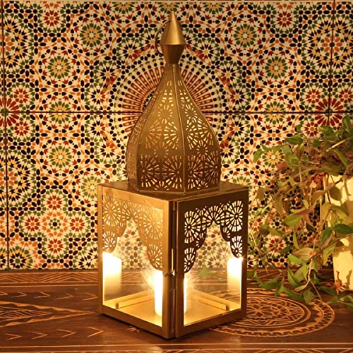 Casa Moro Orientalisches Windlicht Modena Gold M 45cm aus Glas & Metall Minaretten Form | Marokkanische Glaslaterne Kerzenhalter | Ramadan Eid Laterne wie aus 1001 Nacht | IRL650 von Casa Moro