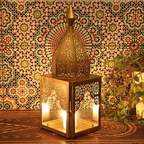 Orientalische Laterne Modena Gold M 45cm aus Glas & Metall Minaretten Form marokkanische Glaslaterne Kerzenhalter Windlicht Deko Geschenk-Idee für Mutterag Ostern IRL650 von Casa Moro
